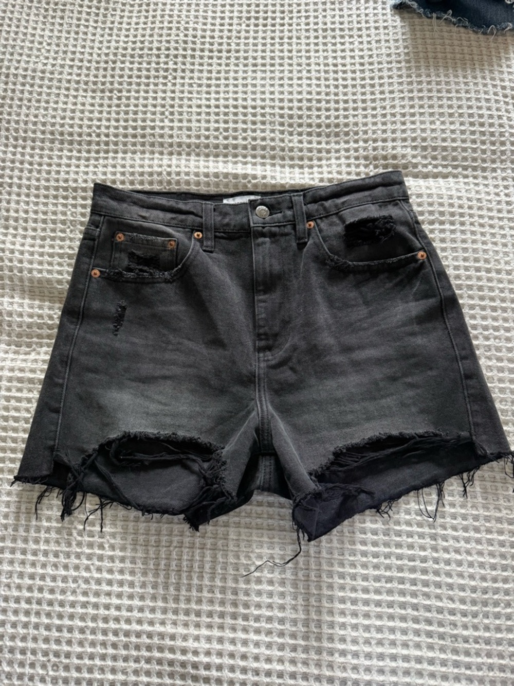 pistola Maeve Black Distressed High-Rise Denim Shorts